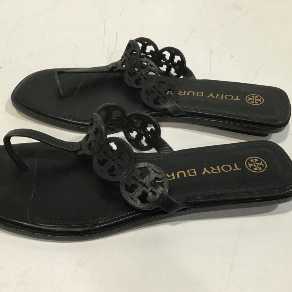 Women’s Tory Burch Tiny Miller Black Cutout Thong Sandals Size 9M